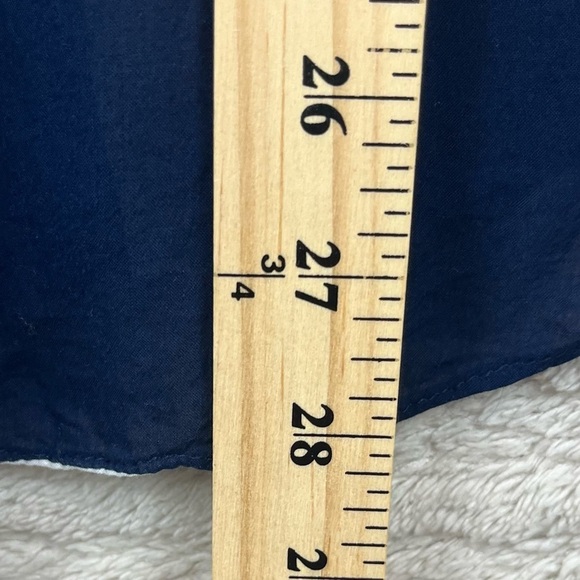 CYNTHIA ROWLEY Nautical Sheer Blouse Popover Navy Blue Window Pane Print Medium - Picture 14 of 16